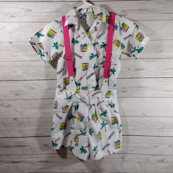 80s Overall Suspender Shorts outfit tropical - Picture 16 of 16